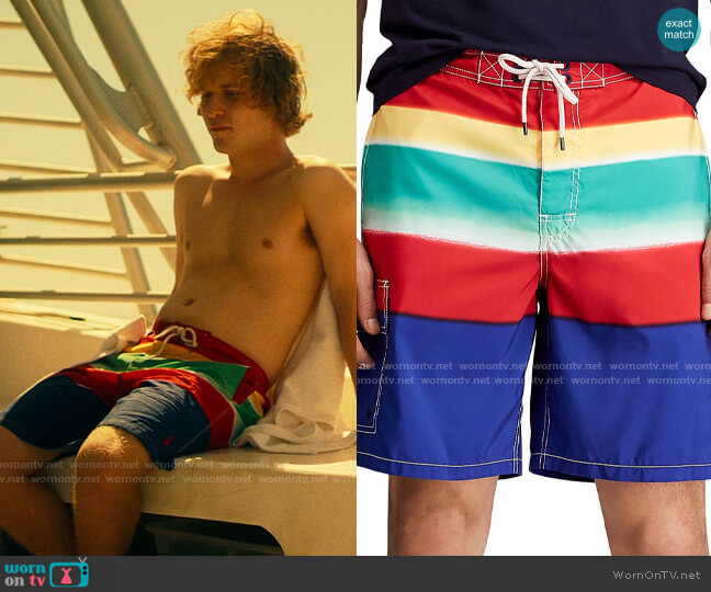 Polo Ralph Lauren Kailua Striped Swim Trunks worn by Quinn Mossbacher (Fred Hechinger) on The White Lotus