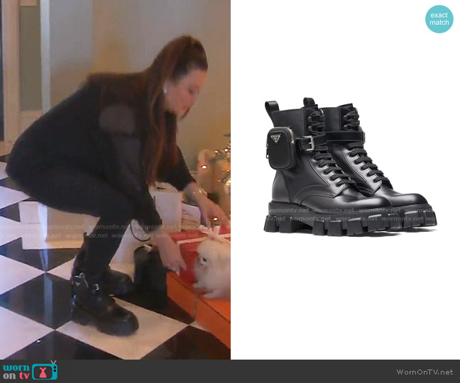 Prada Ankle Pouch Combat Boots worn by Kyle Richards on The Real Housewives of Beverly Hills
