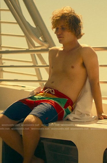 Quinn’s striped swim trunks on The White Lotus