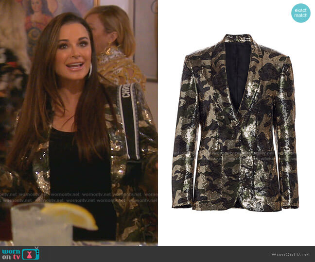 R13 Camo Sequin Blazer worn by Kyle Richards on The Real Housewives of Beverly Hills