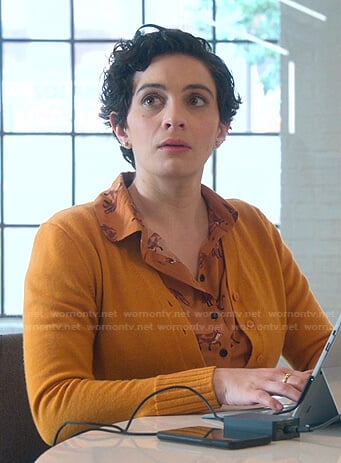 Rachel’s orange fox print blouse on Good Trouble