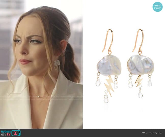 Rachel Quinn Small Storm Pearl 14K Yellow Gold Earrings worn by Fallon Carrington (Elizabeth Gillies) on Dynasty