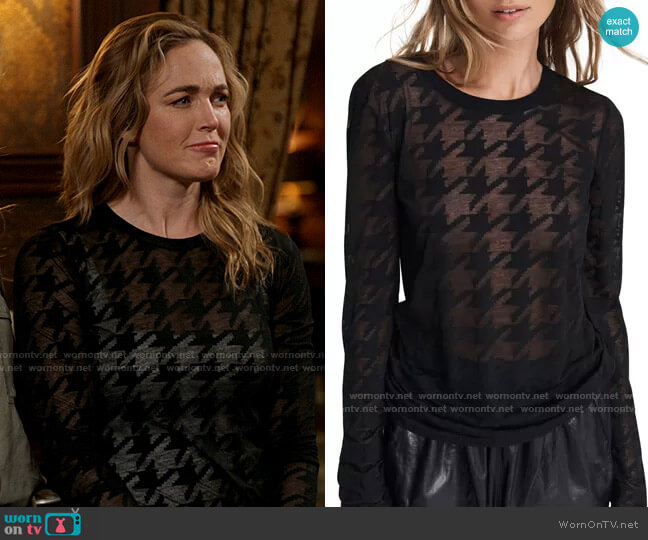 Rag & Bone Valencia Houndstooth Long-Sleeve Top worn by Sara Lance (Caity Lotz) on Legends of Tomorrow