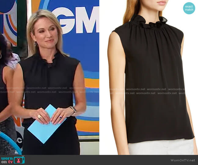 Rebecca Taylor Ruffle Neck Silk Georgette Top worn by Amy Robach on Good Morning America