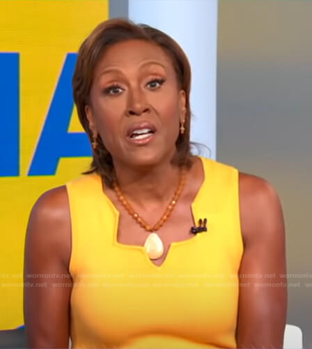 Robin’s yellow scalloped neckline dress on Good Morning America