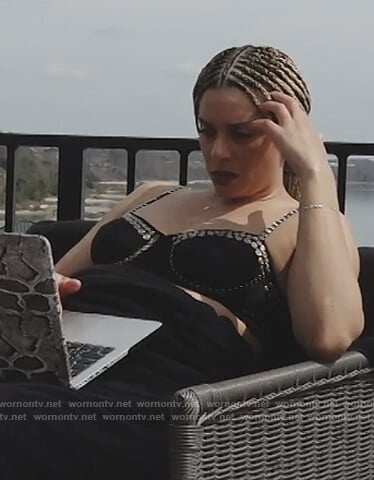 Robyn’s black studded bikini top on The Real Housewives of Potomac