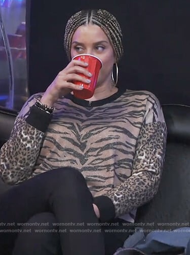 Robyn’s mixed leopard print sweater on The Real Housewives of Potomac