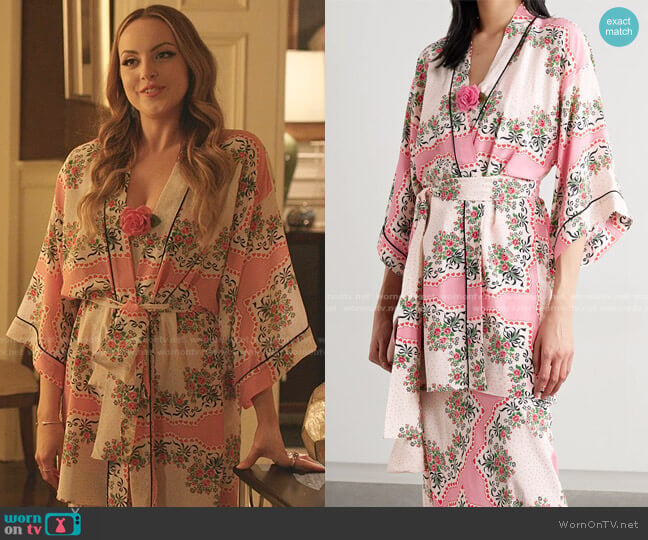 Rodarte Belted Printed Silk crepe de chine Robe worn by Fallon Carrington (Elizabeth Gillies) on Dynasty