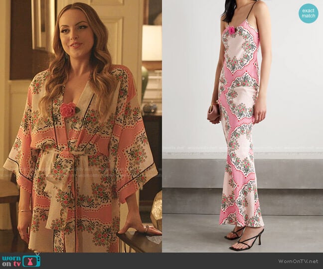 Rodarte Embellished Printed Silk crepe de chine Maxi Dress worn by Fallon Carrington (Elizabeth Gillies) on Dynasty