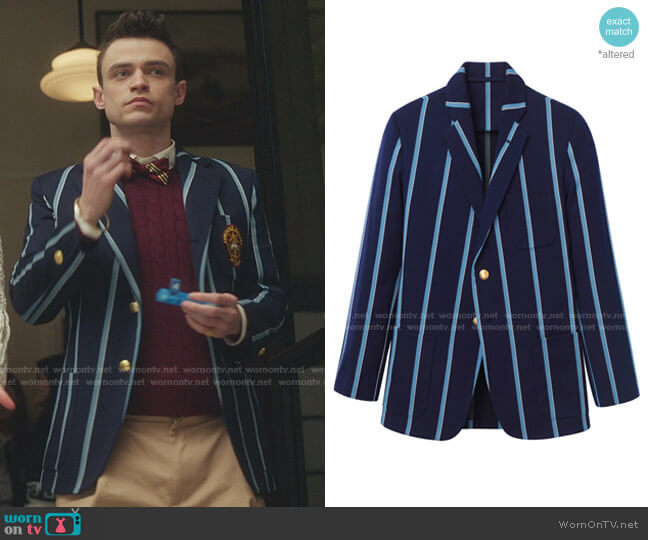 Rowing Blazers 1980 Stripe Blazer worn by Maximus Wolfe (Thomas Doherty) on Gossip Girl