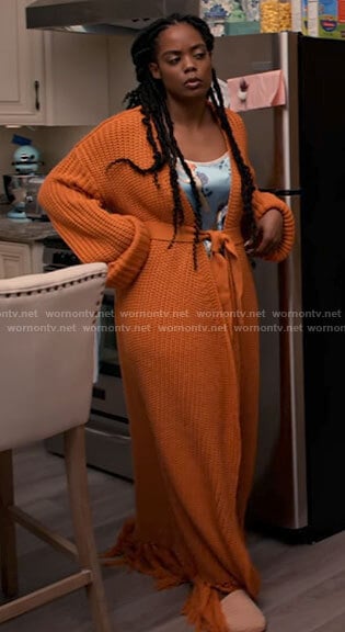 Sabrina’s long orange cardigan on Tyler Perrys Sistas