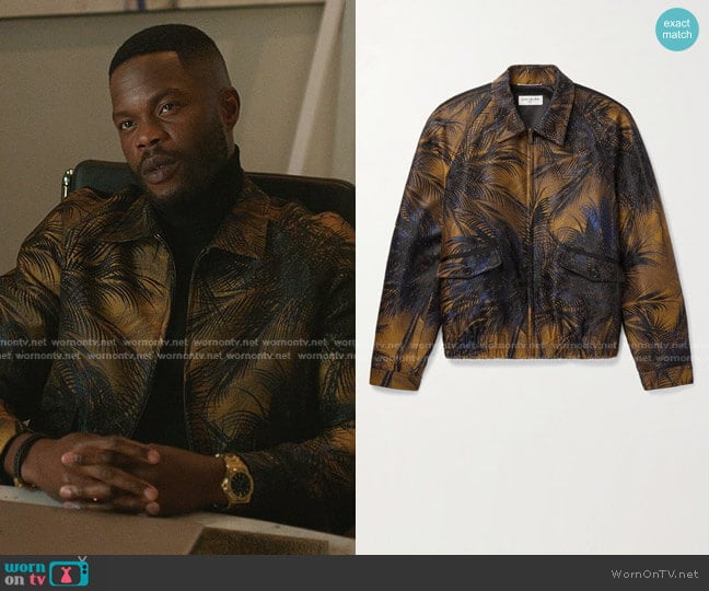 Saint Laurent Slim-Fit Metallic Jacquard Bomber Jacket worn by Jeff Colby (Sam Adegoke) on Dynasty