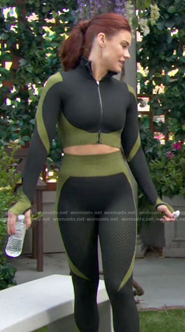 Sally’s black and green leggings and top on The Young and the Restless