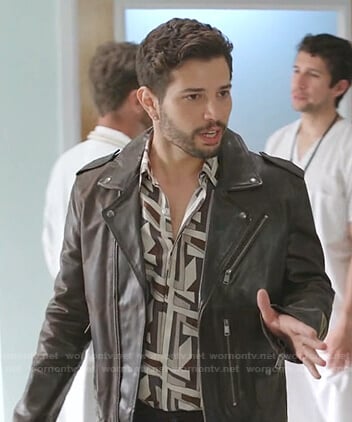 Sam’s geometric print shirt on Dynasty
