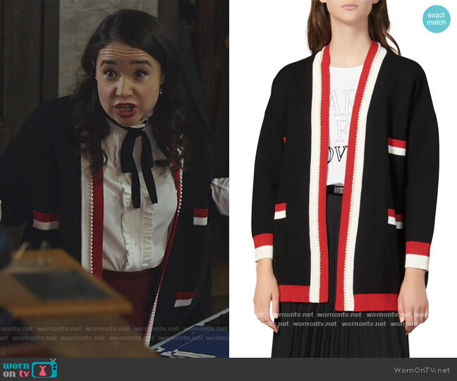 Sandro Dave Imitation Pearl Detail Cardigan Sweater worn by Marissa Gold (Sarah Steele) on The Good Fight