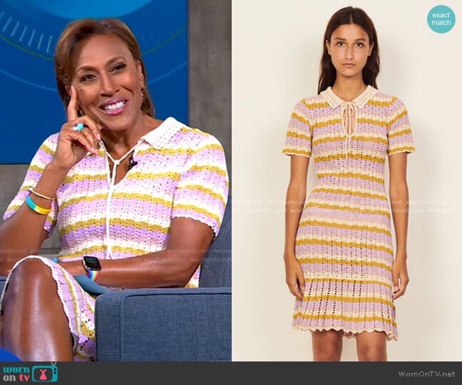 Sandro Multicoloured Crochet Polo Dress worn by Robin Roberts on Good Morning America