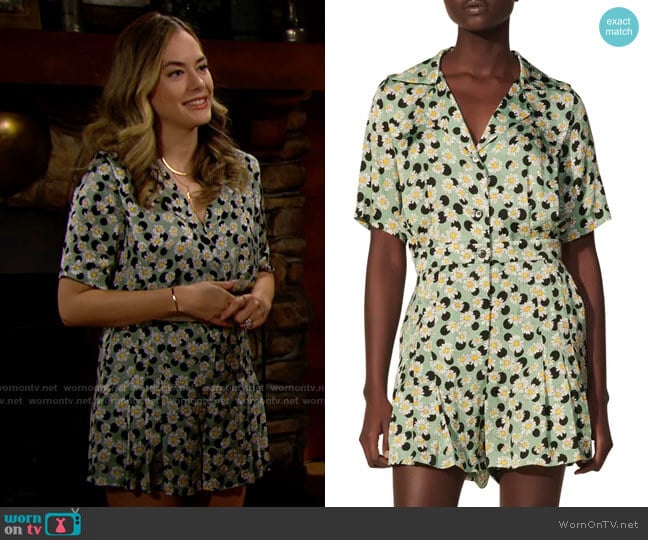 Sandro Divine Floral Playsuit worn by Hope Logan (Annika Noelle) on The Bold and the Beautiful
