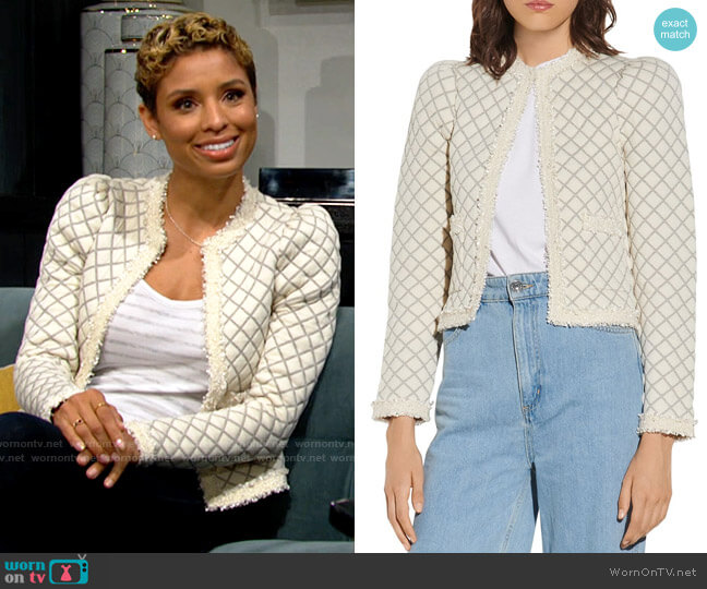 Sandro Hamy Quilted Cardigan worn by Elena Dawson (Brytni Sarpy) on The Young and the Restless