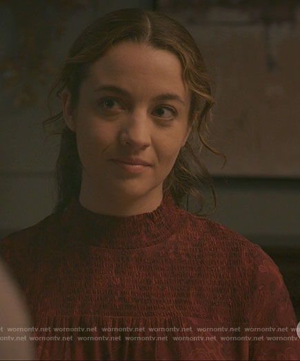 Sarah’s red smocked paisley blouse on The Republic of Sarah