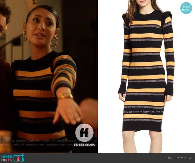 Scotch and Soda Stripe Rib Long Sleeve Dress worn by Ana Torres (Francia Raisa) on Grown-ish