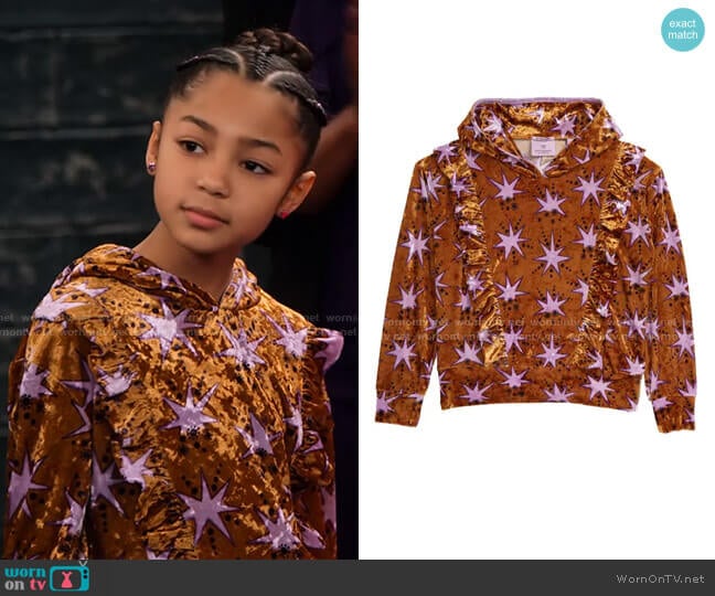 Scotch R'Belle Star Print Velour Hoodie worn by Ami (Jordyn Raya James) on Family Reunion