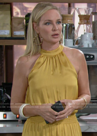 Sharon’s yellow smocked waist dress on The Young and the Restless