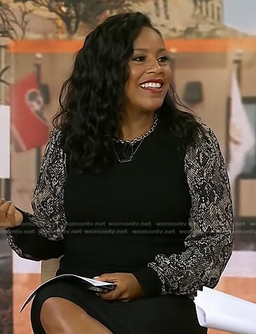 Sheinelle’s black snake print sleeve top on Today
