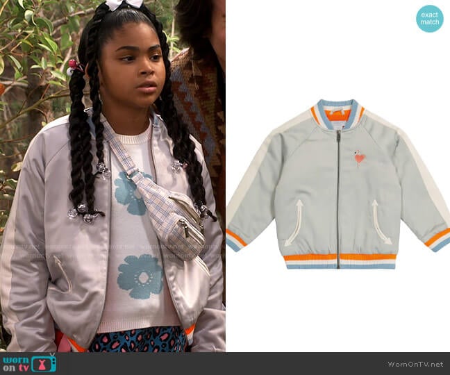 Stella McCartney Kids Flamingo-print bomber jacket worn by Millicent (Jaidyn Triplett) on iCarly