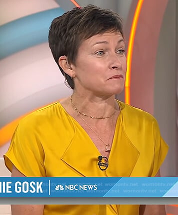 Stephanie’s yellow v-neck satin top on Today