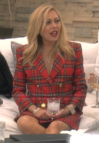 Sutton’s red tartan check blazer dress on The Real Housewives of Beverly Hills