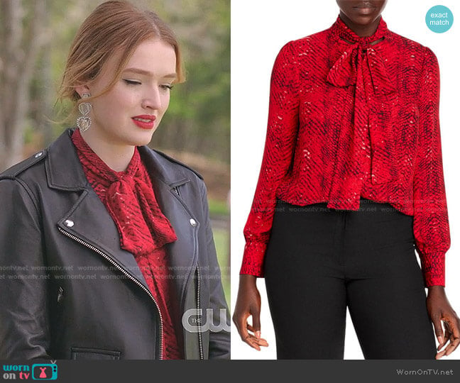 T Tahari Snake Print Tie Neck Blouse worn by Kirby Anders (Maddison Brown) on Dynasty
