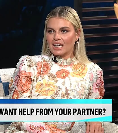 Tanya Rad’s floral print scallop trim dress on E! News Daily Pop