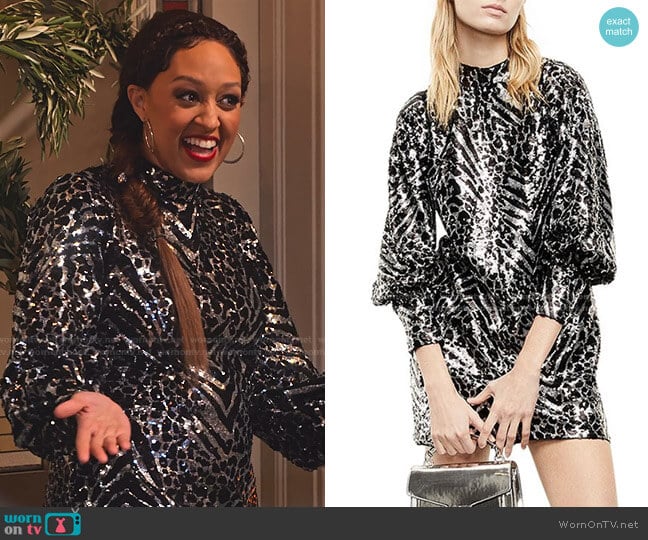 The Kooples Sequined Mini Dress worn by Cocoa McKellan (Tia Mowry-Hardrict) on Family Reunion