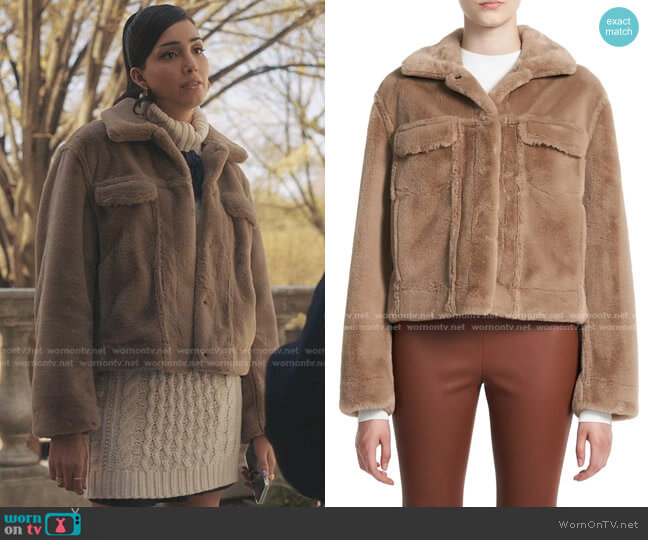 Theory Faux Fur Trucker Jacket worn by Luna La (Zión Moreno) on Gossip Girl