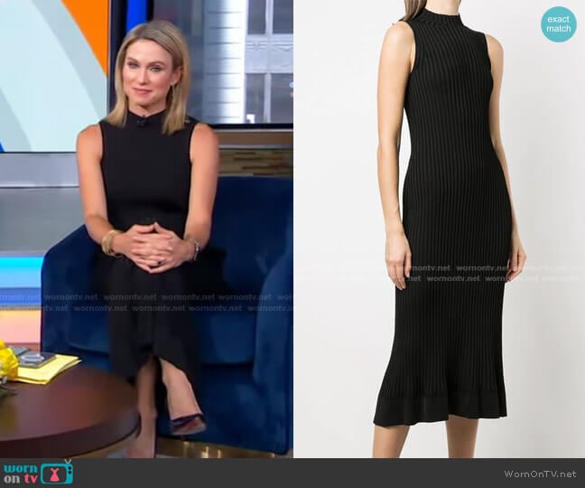 Theory Stretch-Knit Ribbed Flared Dress worn by Amy Robach on Good Morning America