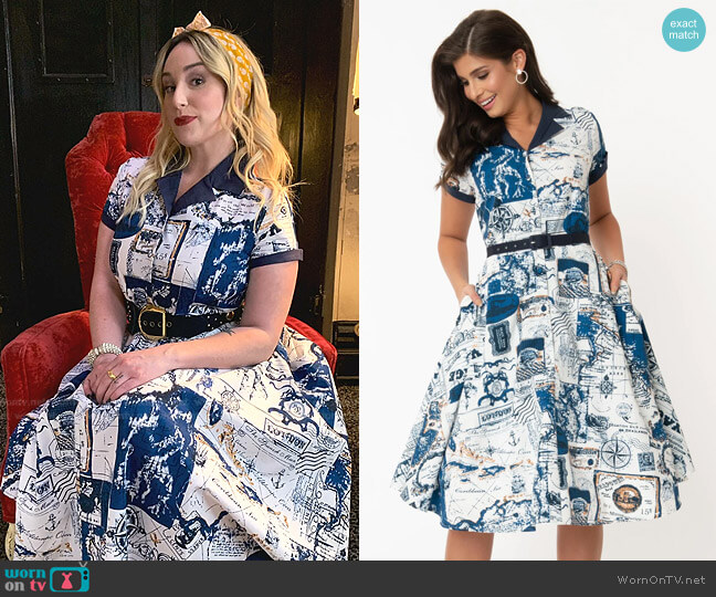 Unique Vintage World Map Print Alexis Swing Dress