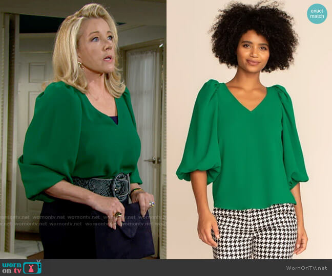 Trina Turk Danise Top worn by Nikki Reed Newman (Melody Thomas-Scott) on The Young and the Restless
