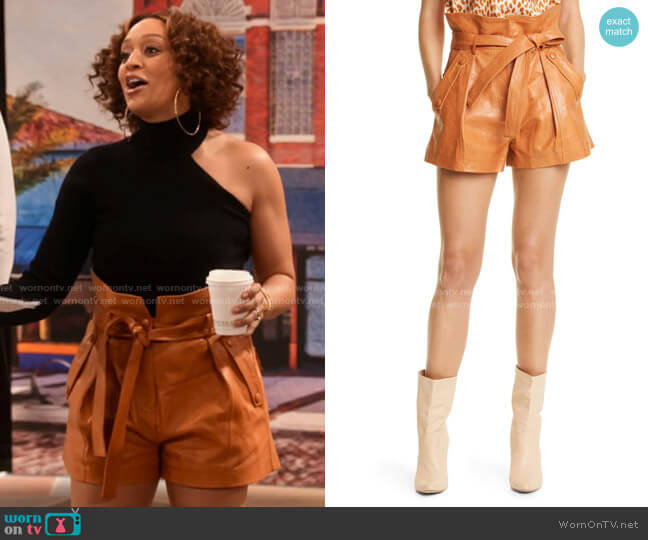 Ulla Johnson Othella Paperbag Leather Shorts worn by Cocoa McKellan (Tia Mowry-Hardrict) on Family Reunion