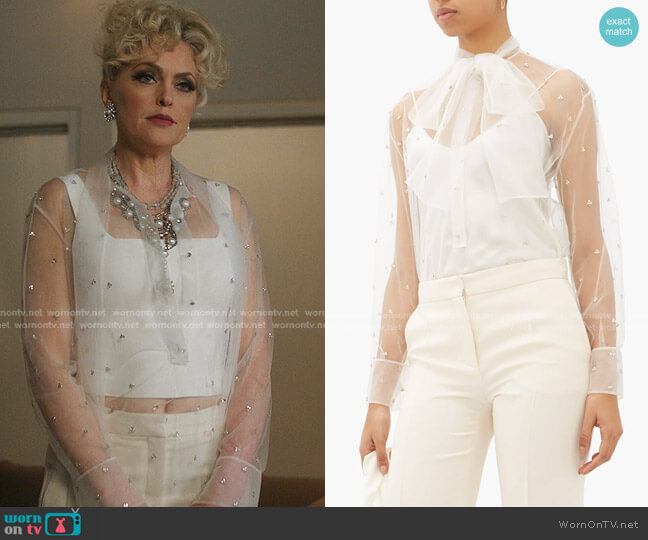 Valentino Crystal-Embellished Tulle Blouse worn by Alexis Carrington (Elaine Hendrix) on Dynasty