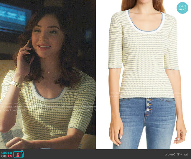 Veronica Beard Dany Rib Knit Top worn by Bess (Maddison Jaizani) on Nancy Drew