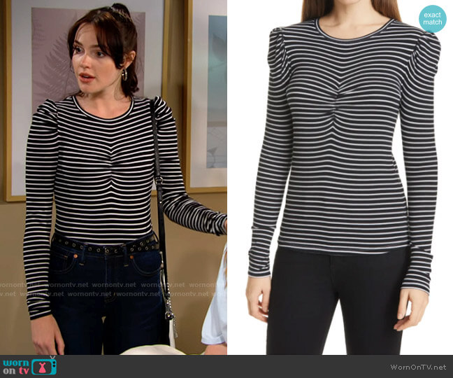 Veronica Beard Beanie Stripe Puff Sleeve Top worn by Tessa Porter (Cait Fairbanks) on The Young and the Restless
