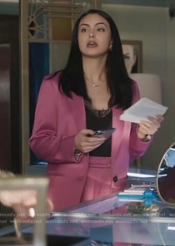 Veronica’s pink satin blazer and pants on Riverdale