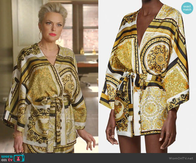 Versace Baroque-Print Silk Robe worn by Alexis Carrington (Elaine Hendrix) on Dynasty