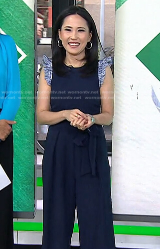 Vicky’s navy ruffle shoulder jumpsuit on Today
