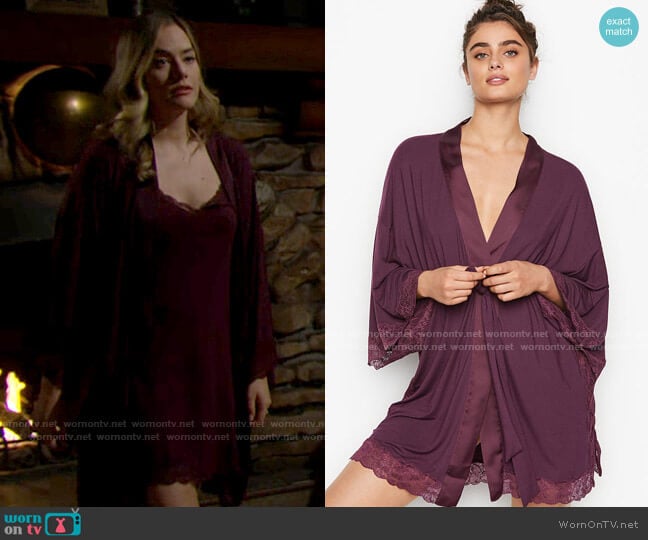 Victorias Secret Modal Kimono Robe in Dark Violet worn by Hope Logan (Annika Noelle) on The Bold and the Beautiful