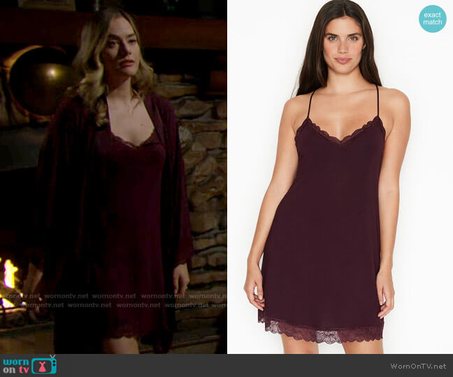 Victorias Secret Modal Lace Slip in Dark Violet worn by Hope Logan (Annika Noelle) on The Bold and the Beautiful