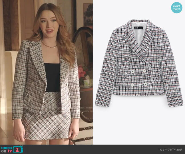 Zara Double Breasted Textured Weave Jacket worn by Kirby Anders (Maddison Brown) on Dynasty