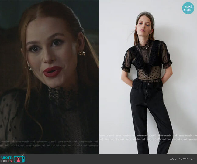 Zara Swiss Dot Lace Top worn by Cheryl Blossom (Madelaine Petsch) on Riverdale