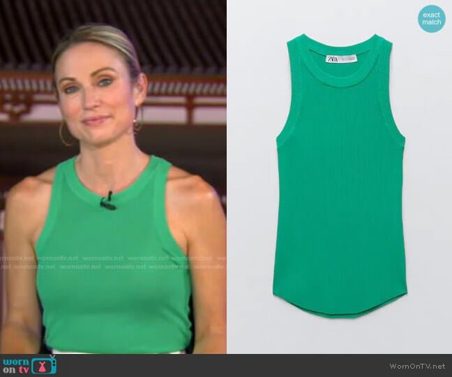 Zara Ribbed Knit Top worn by Amy Robach on Good Morning America
