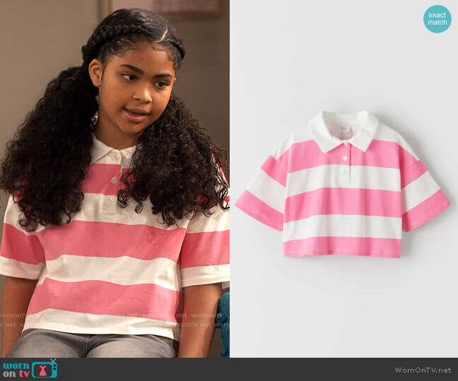 Zara Girls Striped Oversized Polo worn by Millicent (Jaidyn Triplett) on iCarly